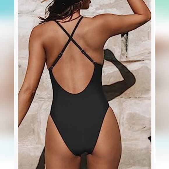 Cupshe One-Piece Bathing suit, Deep V front - black - Picture 2 of 16